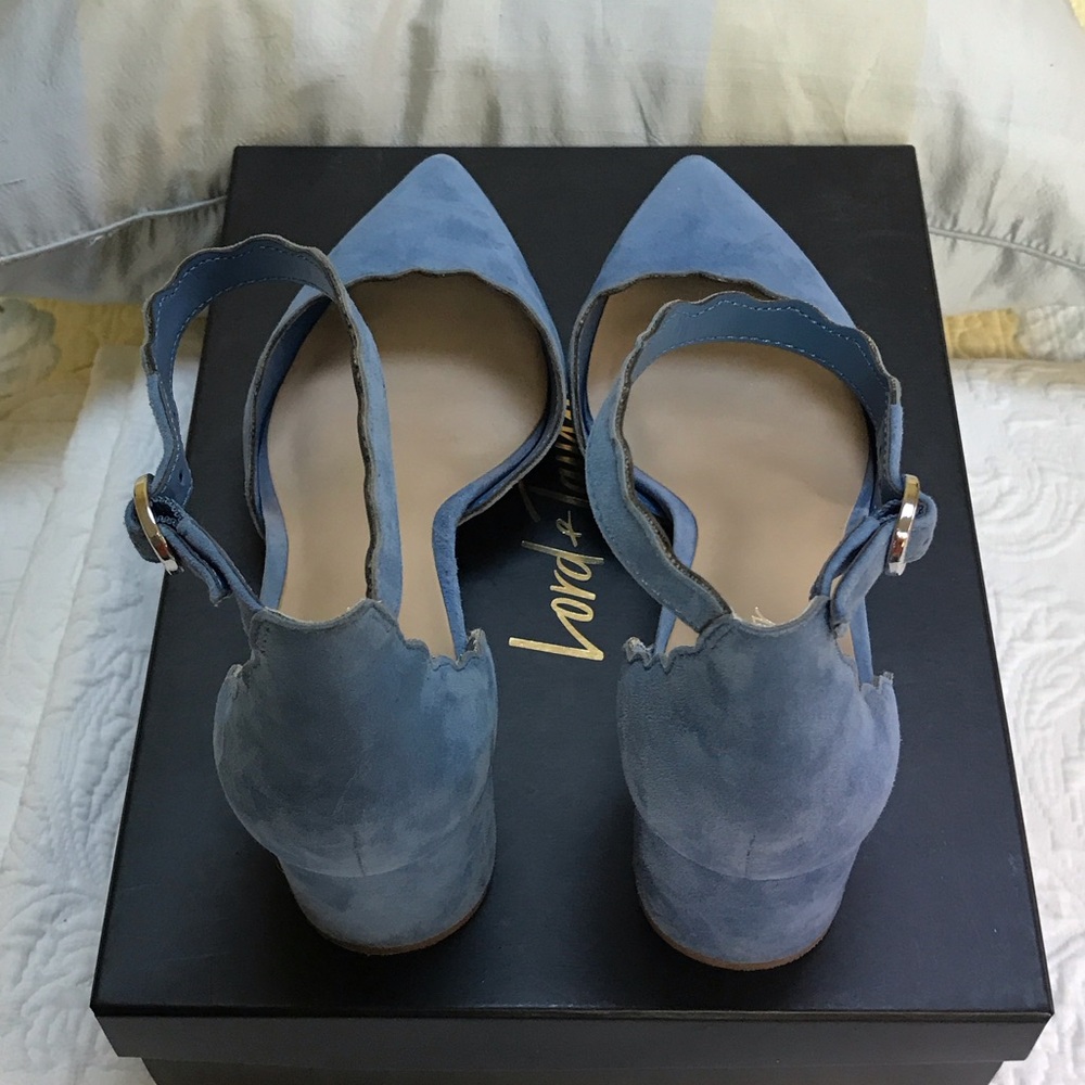 Lord & Taylor Blue Scalloped Ankle Strap Heels - Picture 7 of 8